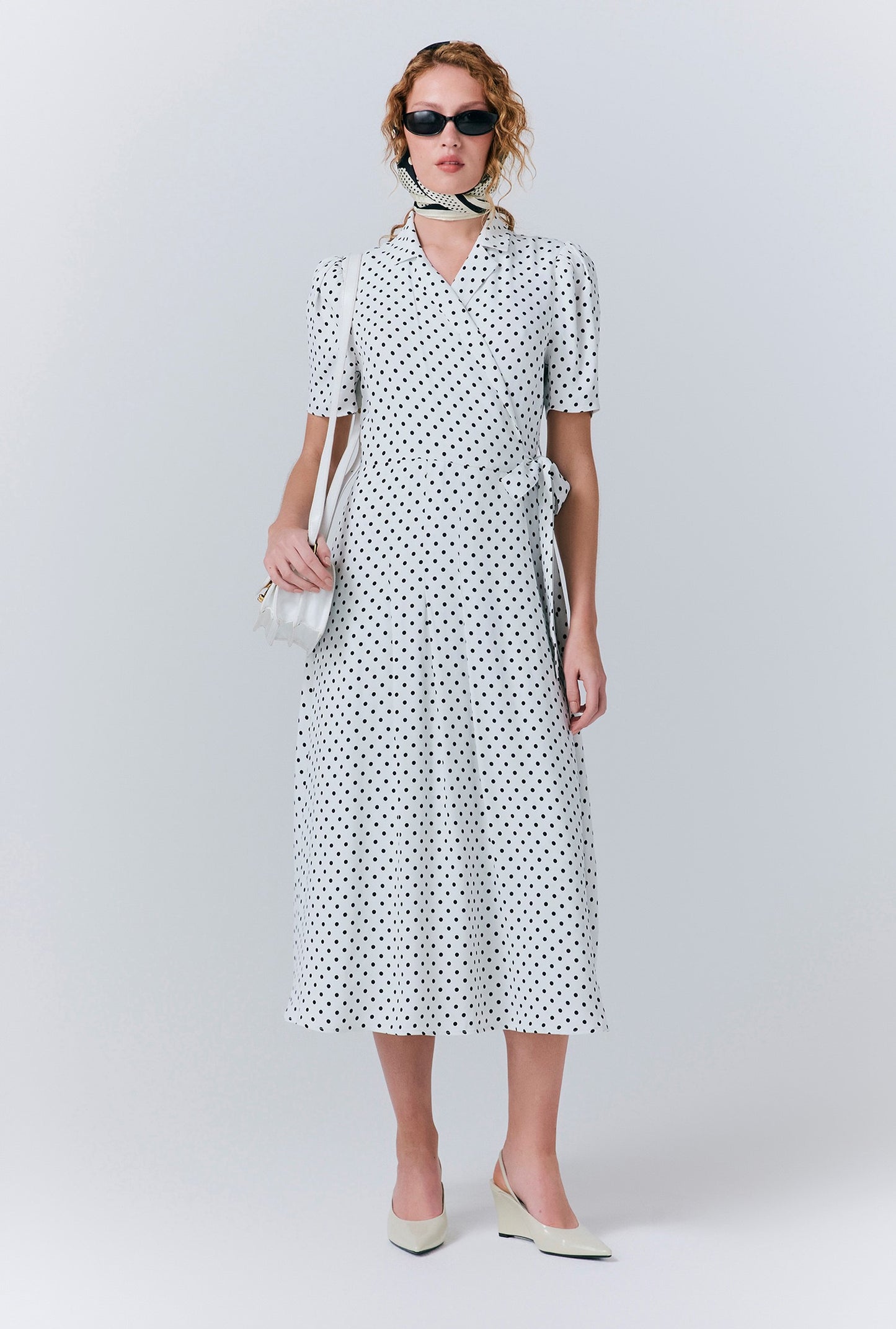 Giselle Crepe Polka Dot Wrap Dress