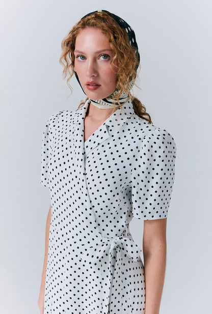 Giselle Crepe Polka Dot Wrap Dress