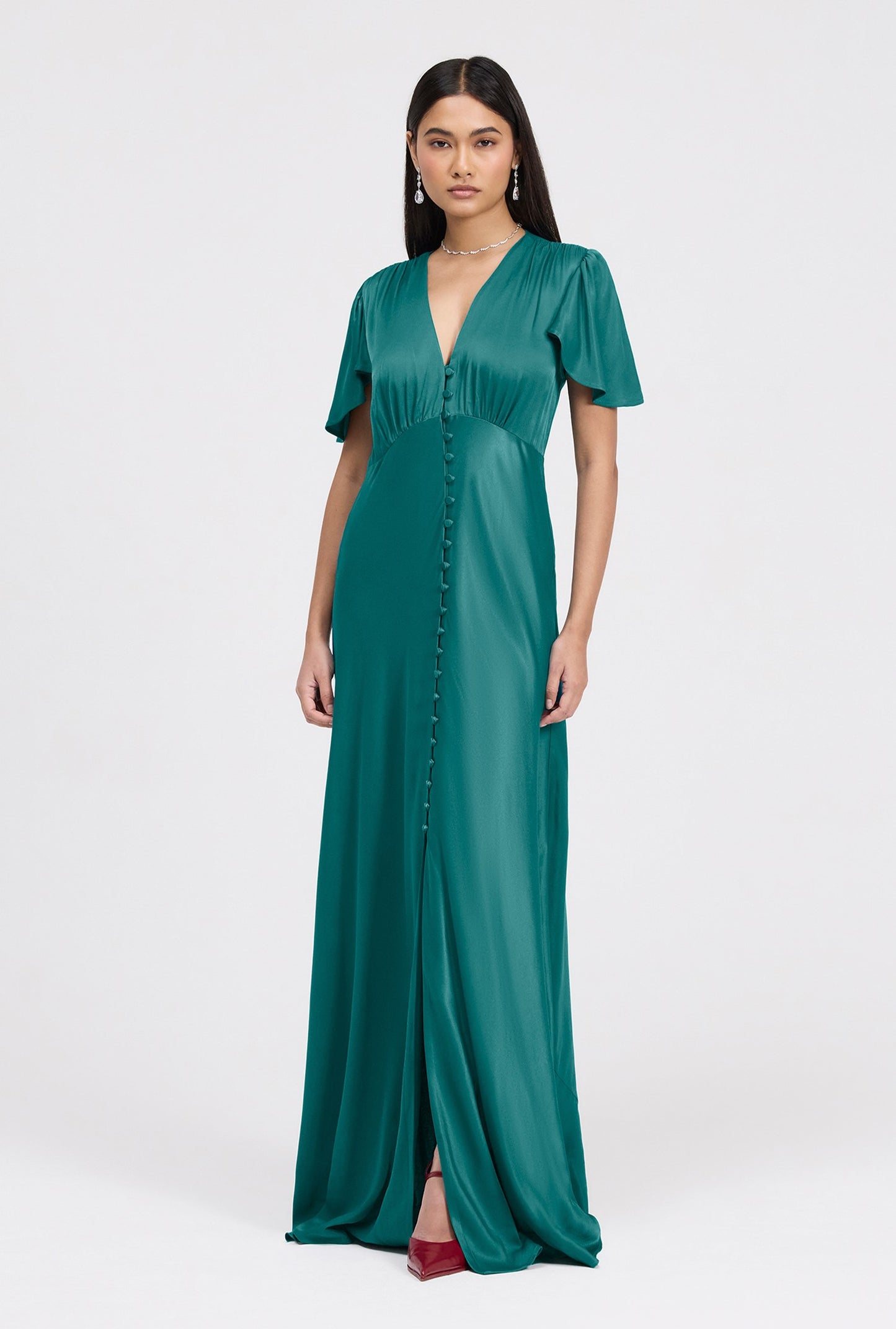 Delphine Button Through Satin Maxi Dress