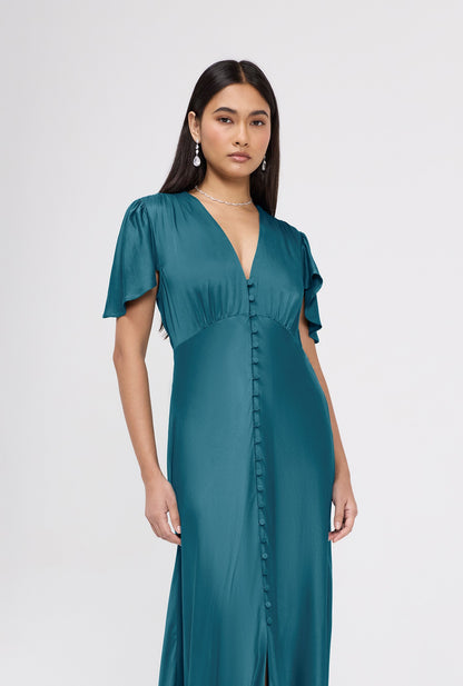 Delphine Button Through Satin Maxi Dress