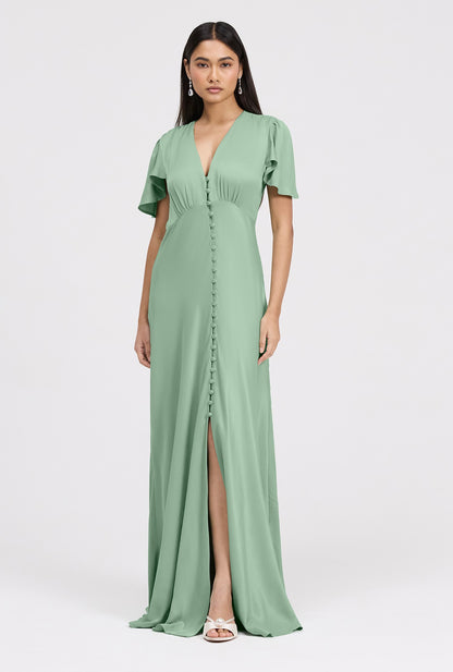 Delphine Timeless Button Through Satin Maxi Dress