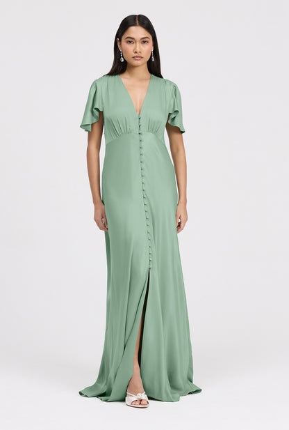 Delphine Timeless Button Through Satin Maxi Dress