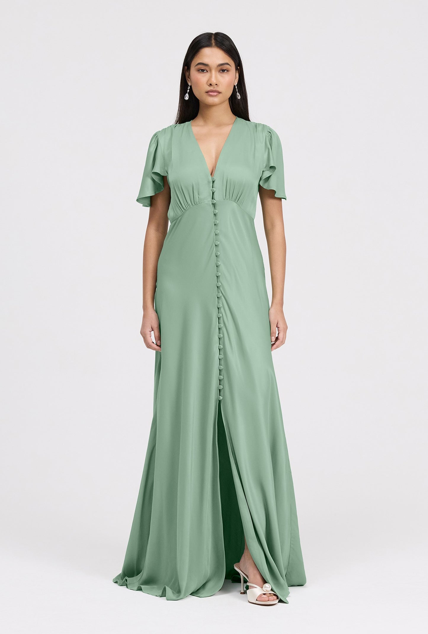 Delphine Timeless Button Through Satin Maxi Dress