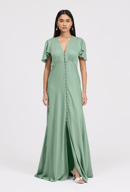 Delphine Timeless Button Through Satin Maxi Dress