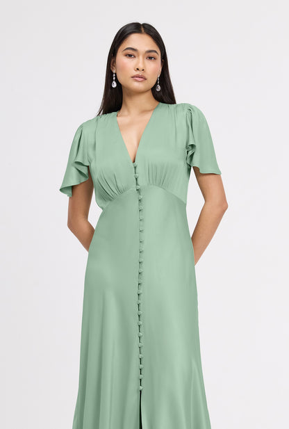 Delphine Timeless Button Through Satin Maxi Dress