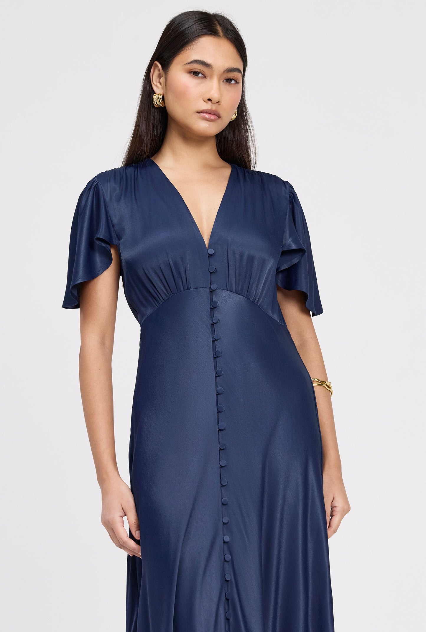 Delphine Timeless Button Through Satin Maxi Dress