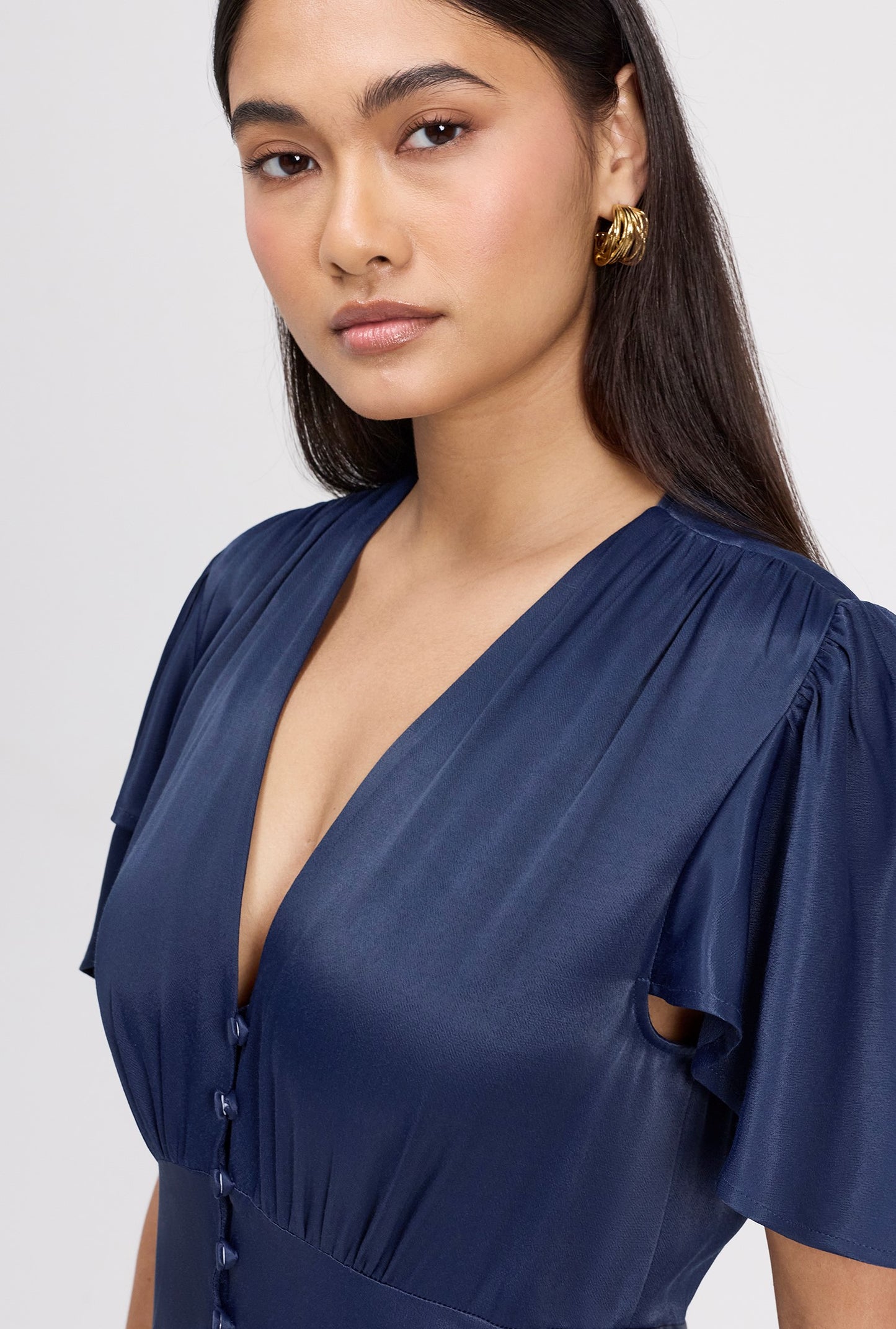 Delphine Timeless Button Through Satin Maxi Dress