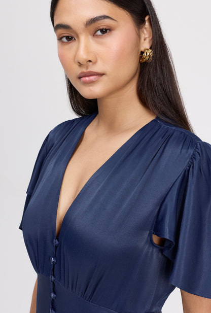 Delphine Timeless Button Through Satin Maxi Dress