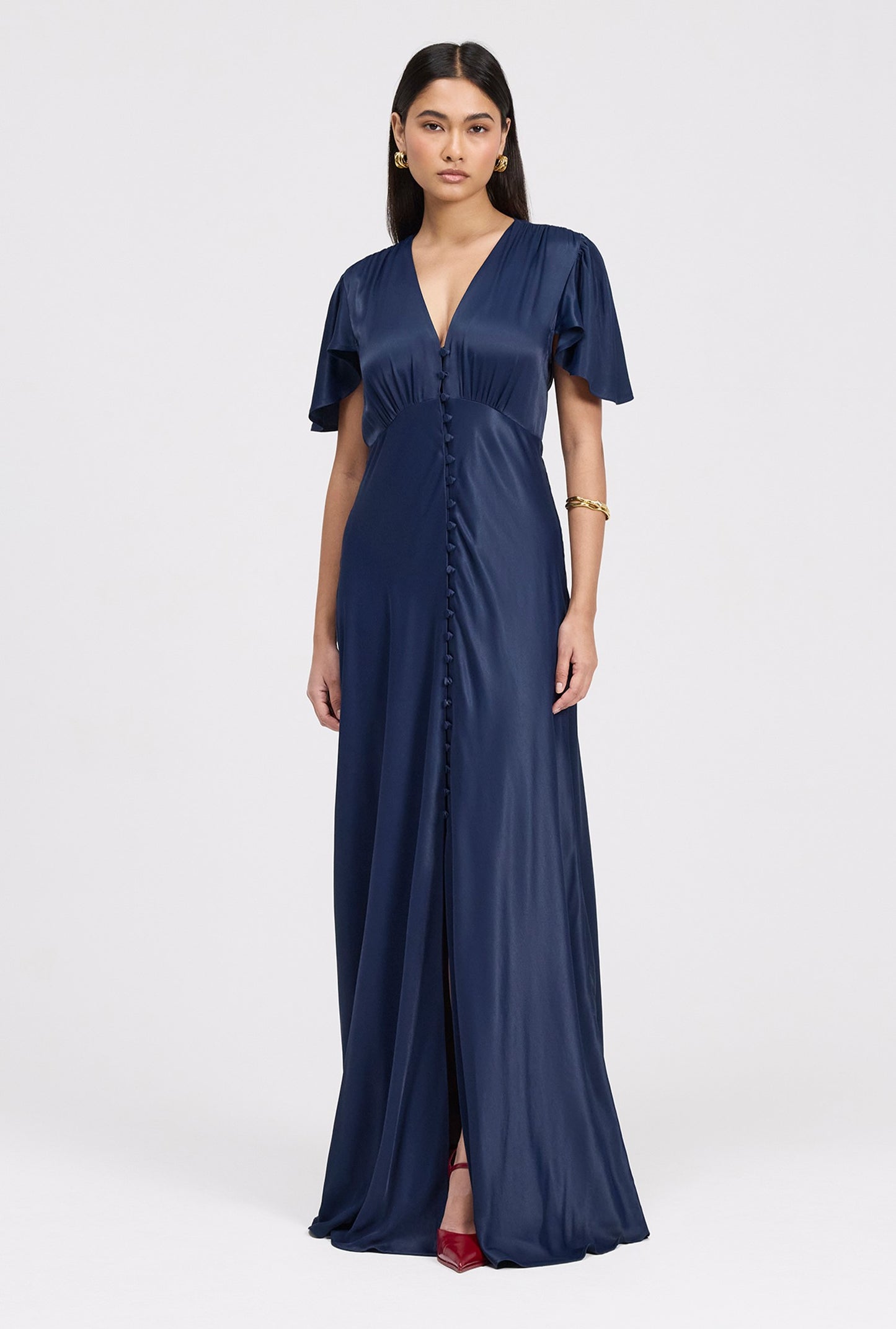 Delphine Timeless Button Through Satin Maxi Dress