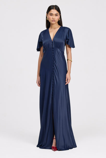 Delphine Timeless Button Through Satin Maxi Dress