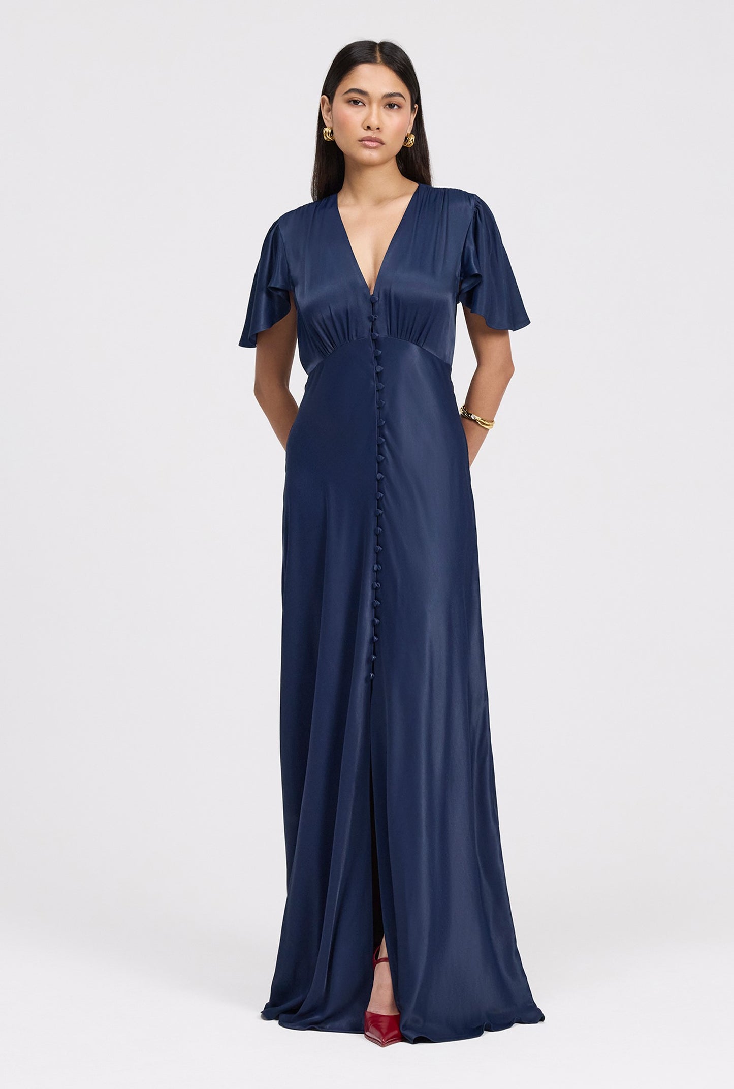 Delphine Timeless Button Through Satin Maxi Dress