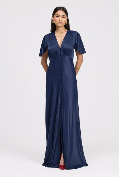 Delphine Timeless Button Through Satin Maxi Dress