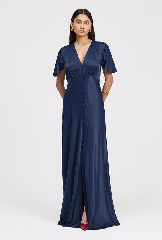 Delphine Timeless Button Through Satin Maxi Dress