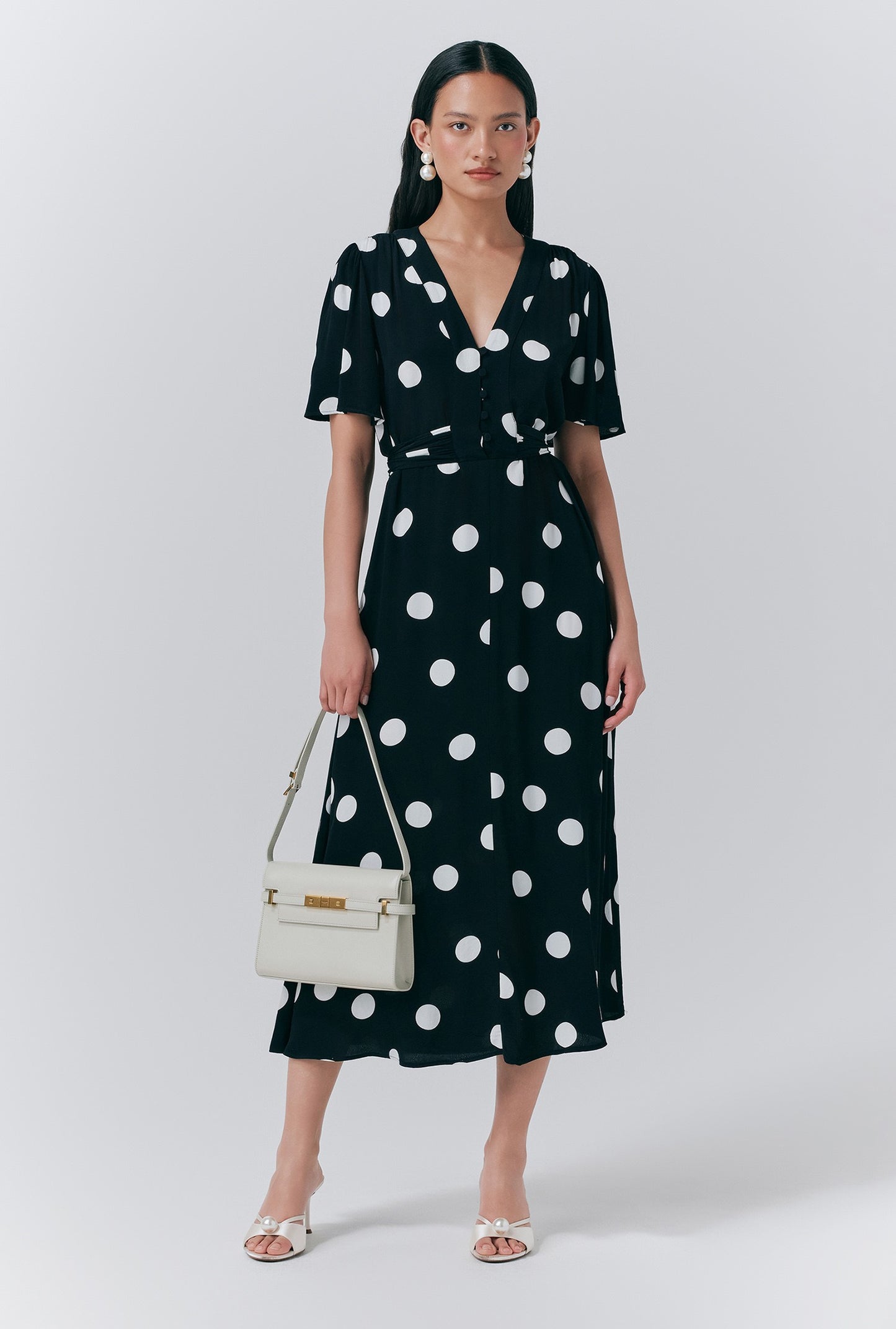 Jess Crepe Polka Dot Midi Tea Dress
