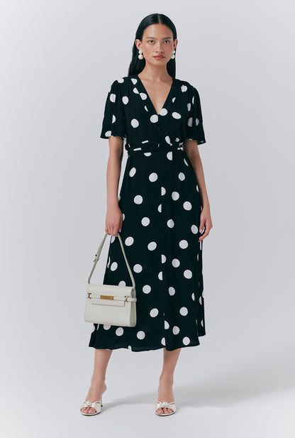Jess Crepe Polka Dot Midi Tea Dress