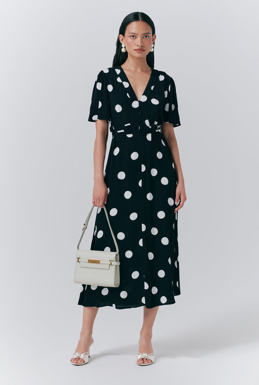 Jess Crepe Polka Dot Midi Tea Dress