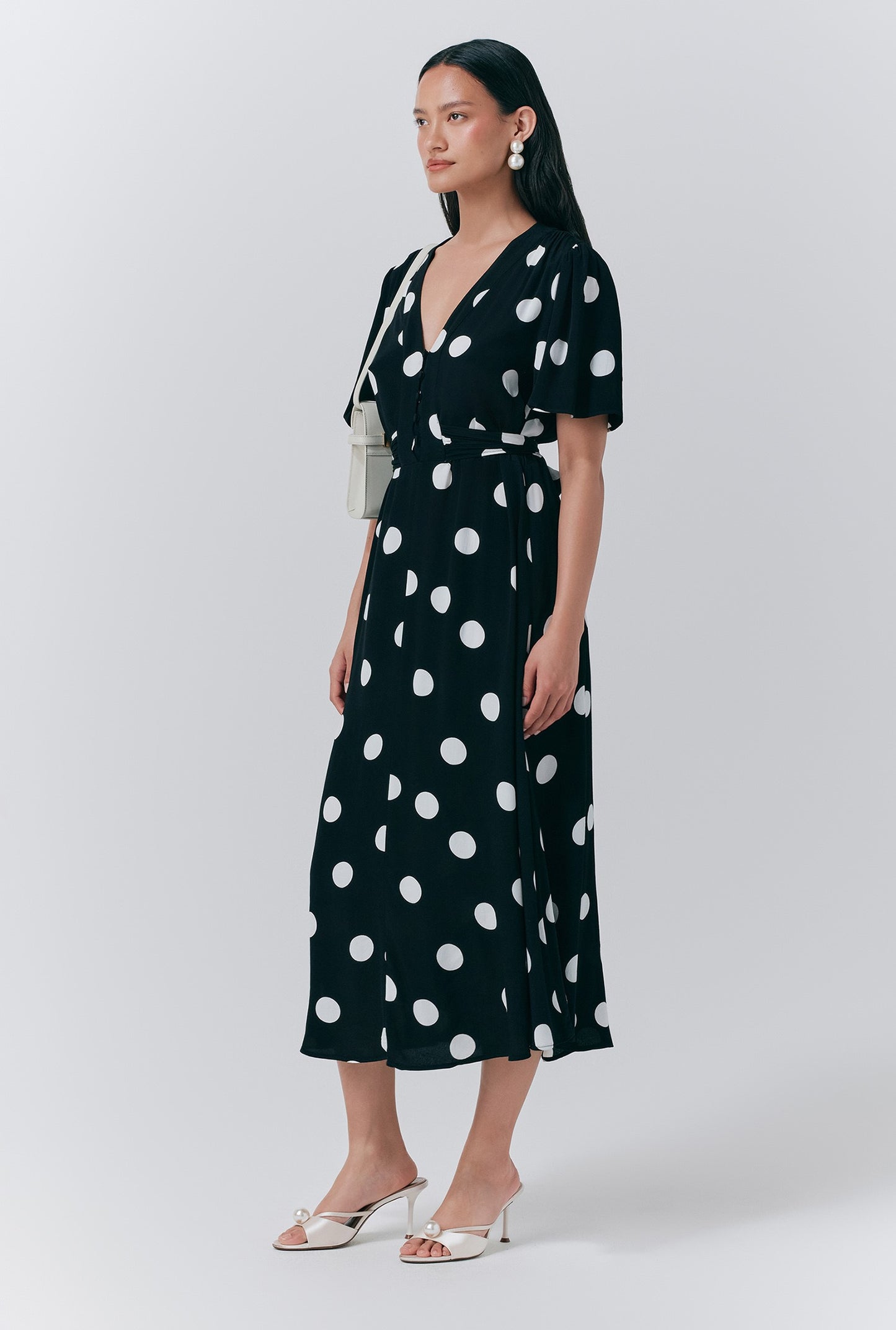 Jess Crepe Polka Dot Midi Tea Dress