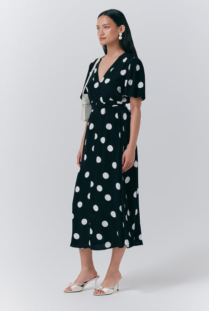 Jess Crepe Polka Dot Midi Tea Dress