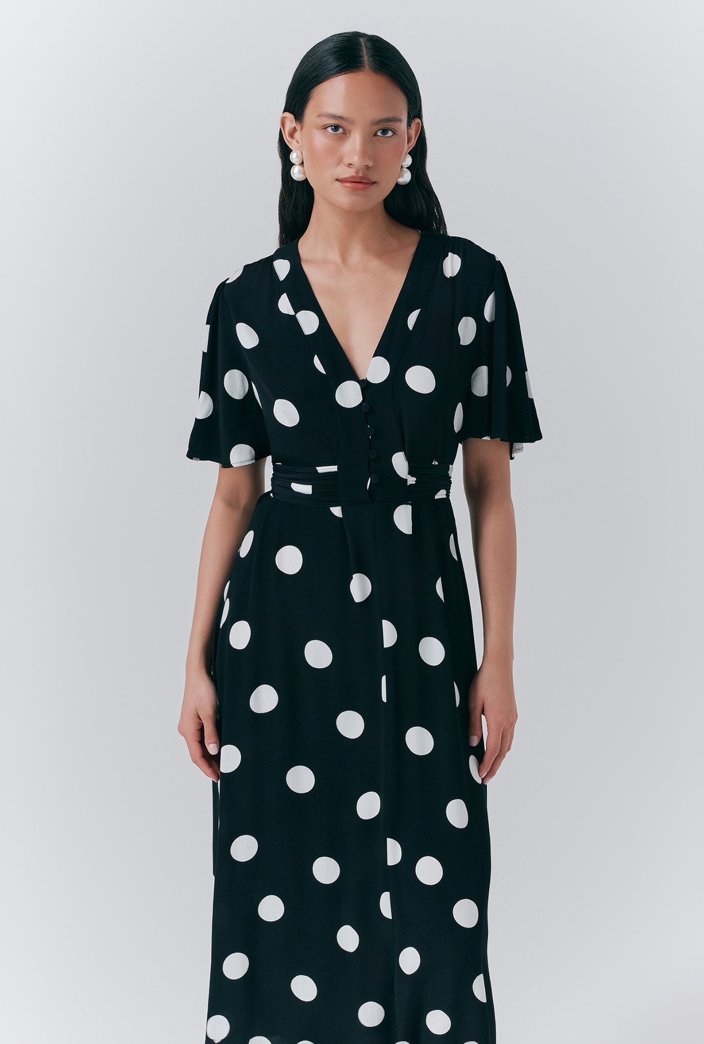 Jess Crepe Polka Dot Midi Tea Dress