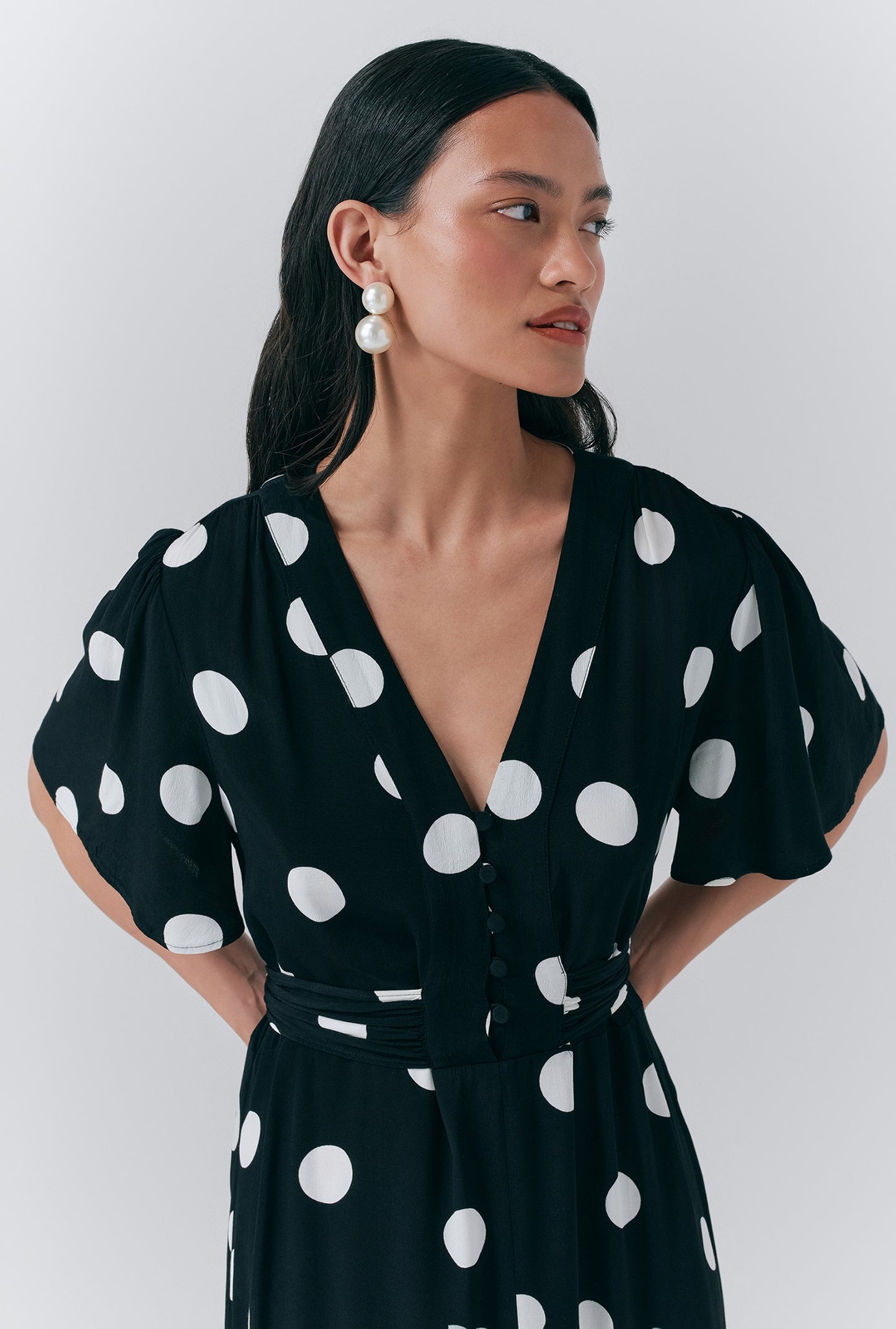 Jess Crepe Polka Dot Midi Tea Dress