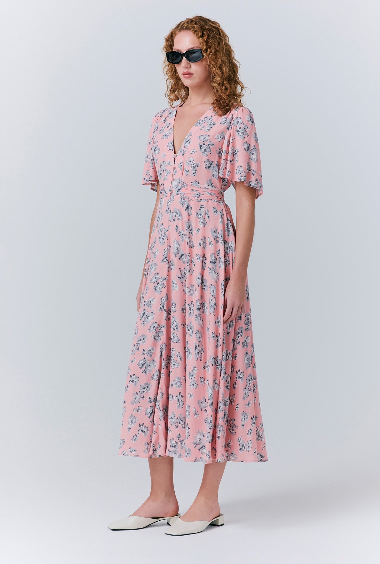 Jess Crepe Floral Midi Tea Dress