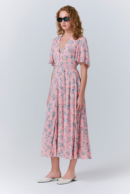 Jess Crepe Floral Midi Tea Dress