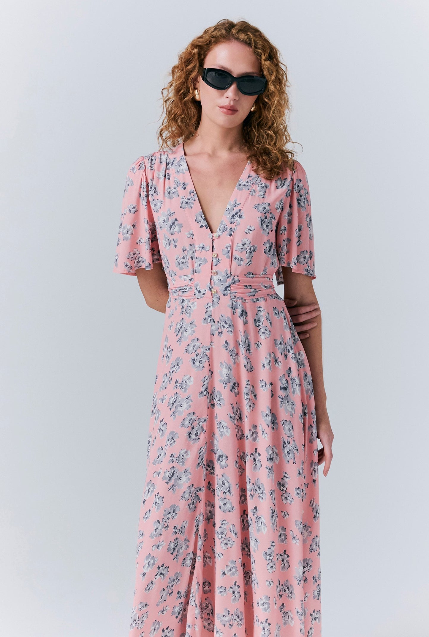 Jess Crepe Floral Midi Tea Dress