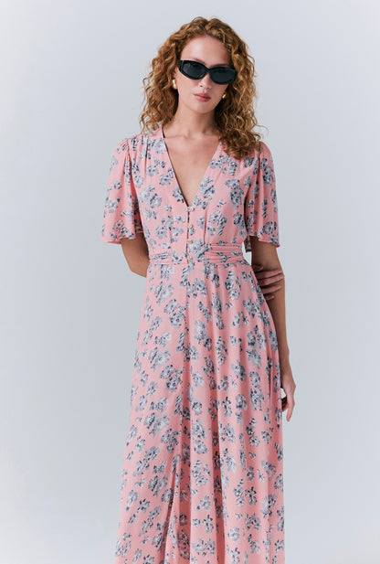 Jess Crepe Floral Midi Tea Dress