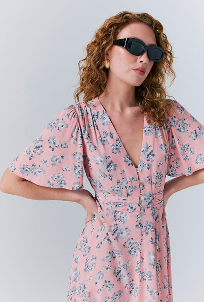 Jess Crepe Floral Midi Tea Dress