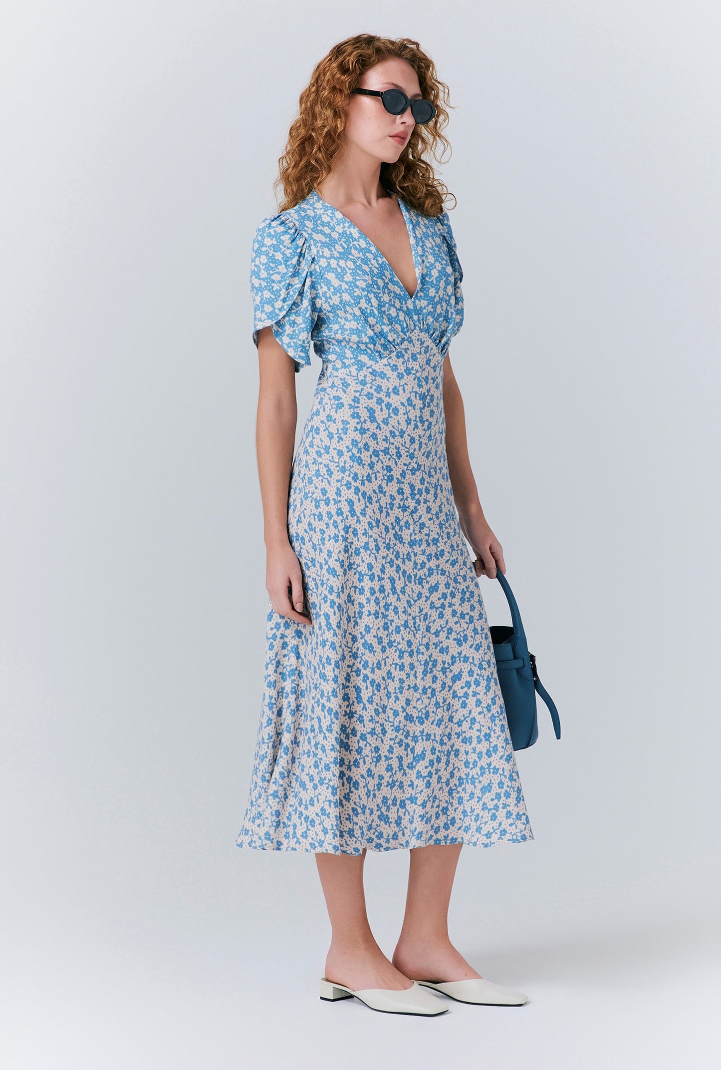 Lulu Crepe Floral Midi Tea Dress