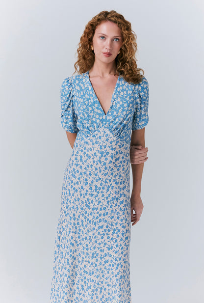 Lulu Crepe Floral Midi Tea Dress