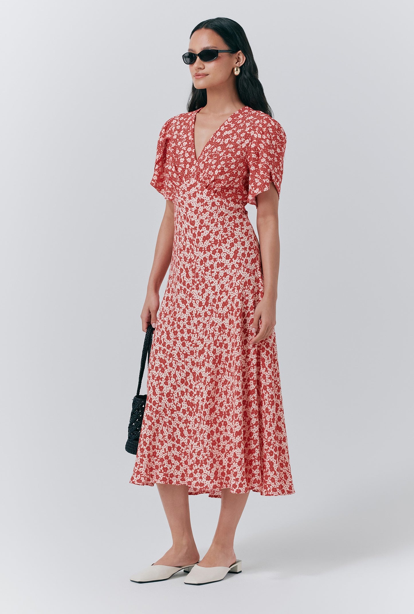 Lulu Crepe Floral Midi Tea Dress