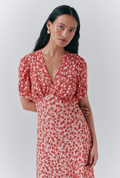 Lulu Crepe Floral Midi Tea Dress
