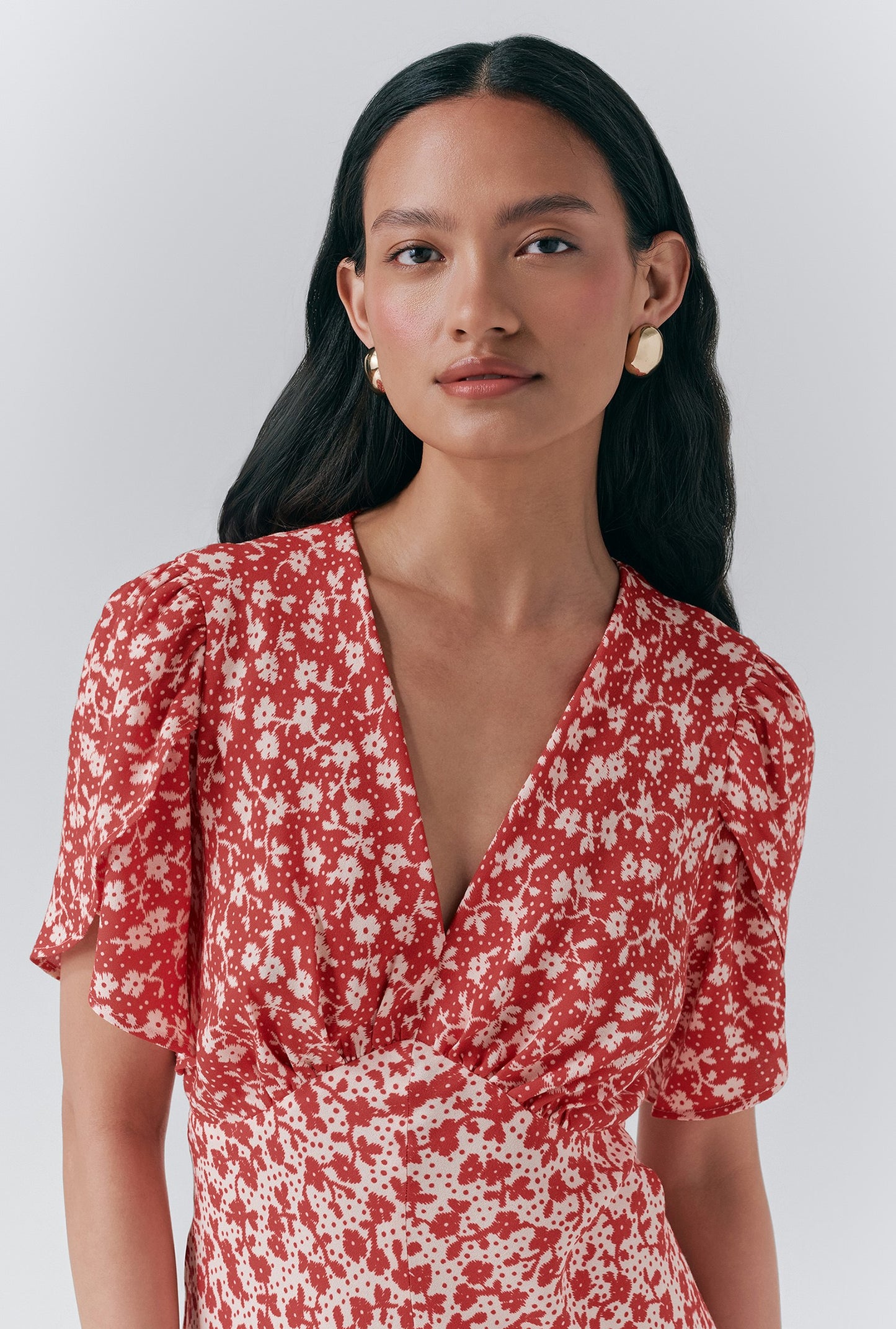 Lulu Crepe Floral Midi Tea Dress