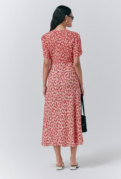 Lulu Crepe Floral Midi Tea Dress