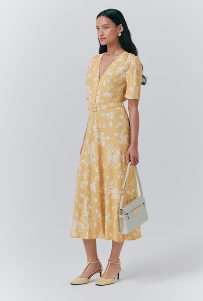Jemima Crepe Floral Belted Midi Dress