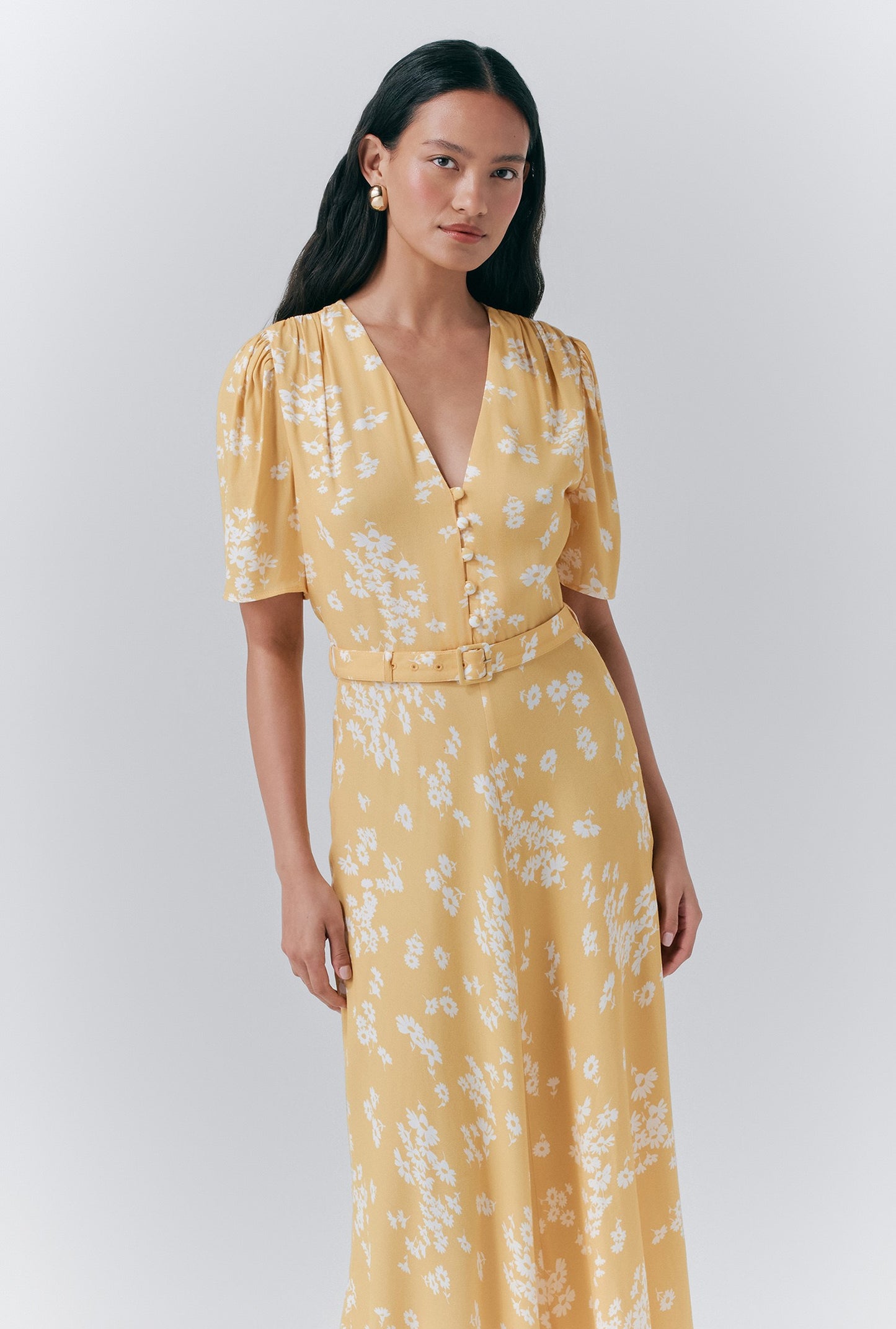 Jemima Crepe Floral Belted Midi Dress