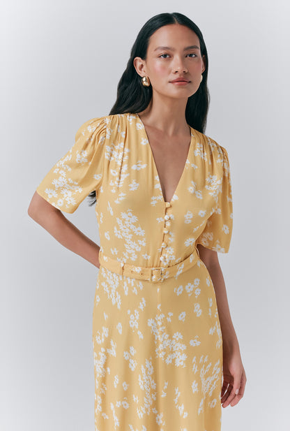 Jemima Crepe Floral Belted Midi Dress