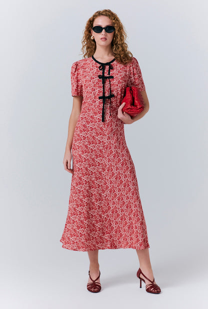 Maree Crepe Printed Tie Front Midi Dress