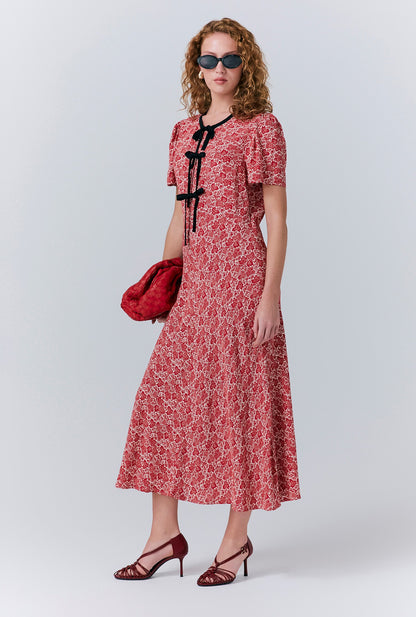 Maree Crepe Printed Tie Front Midi Dress