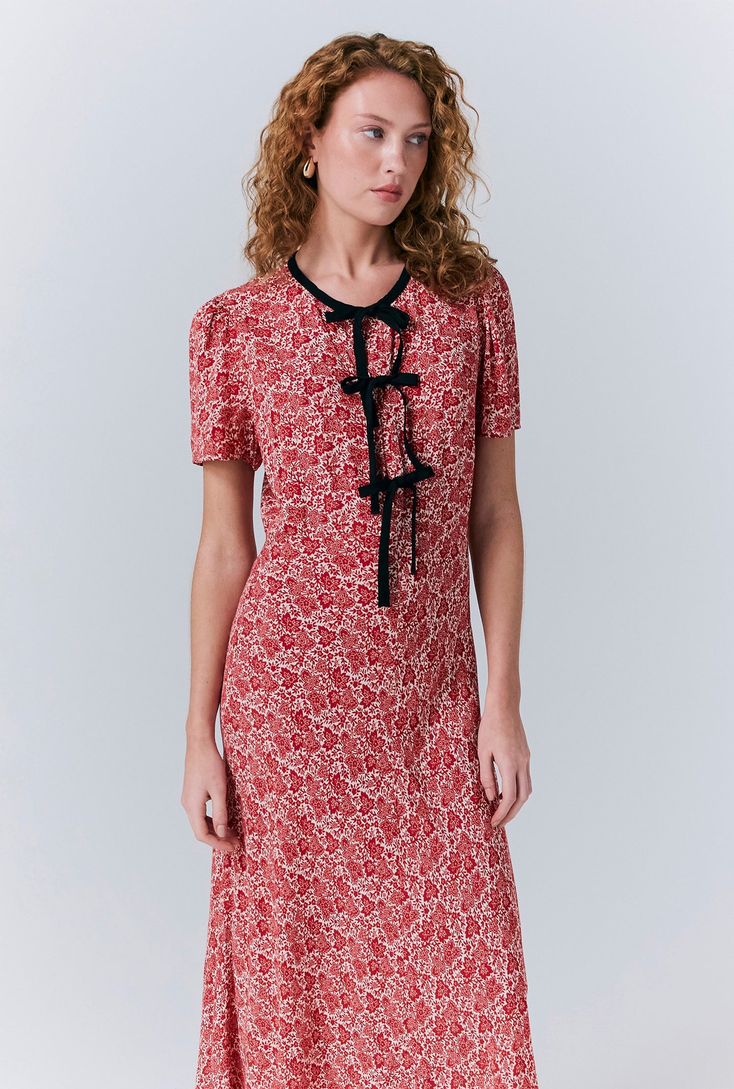 Maree Crepe Printed Tie Front Midi Dress