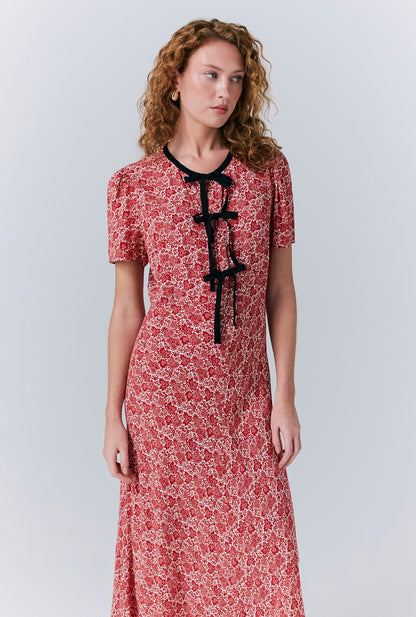 Maree Crepe Printed Tie Front Midi Dress