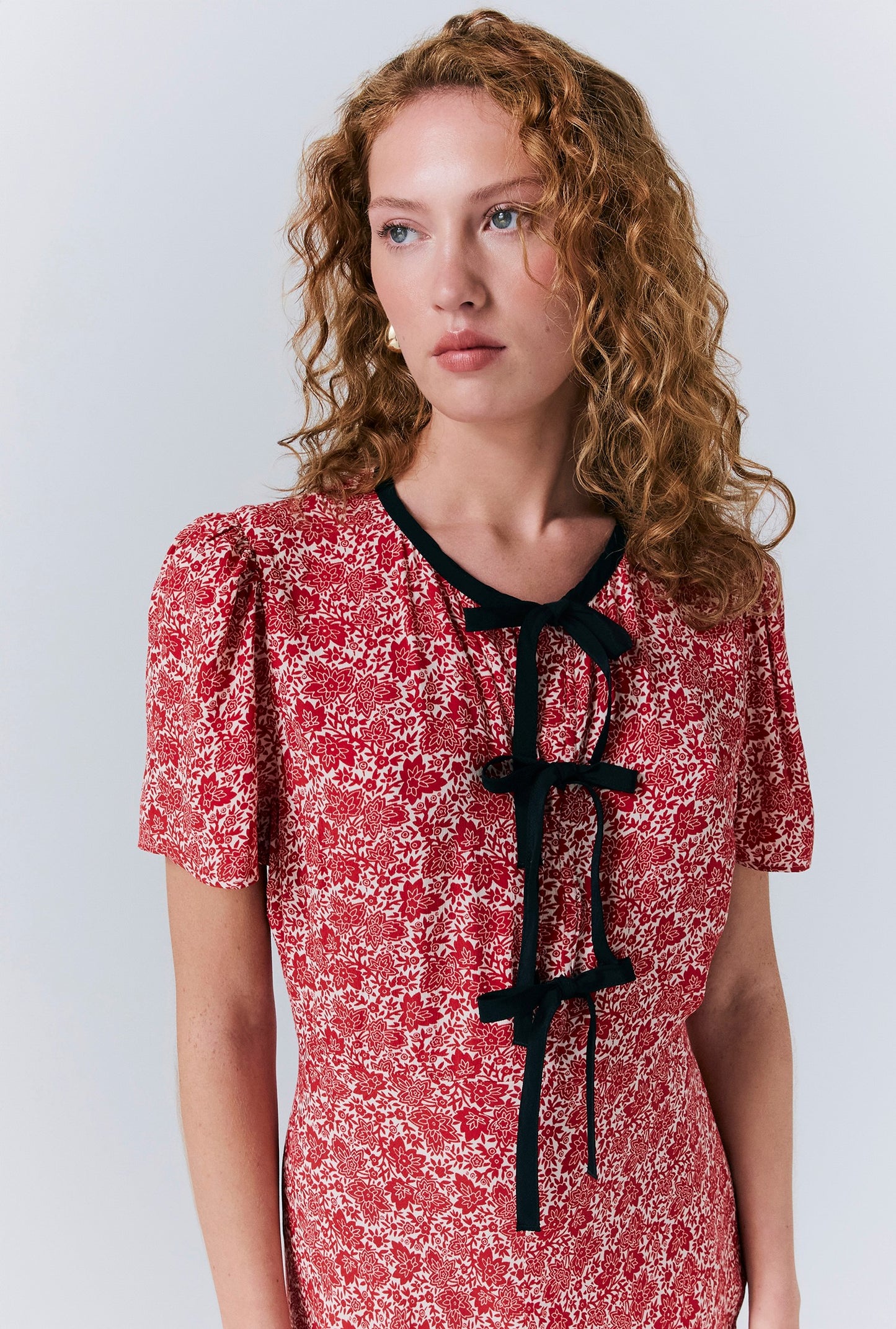 Maree Crepe Printed Tie Front Midi Dress