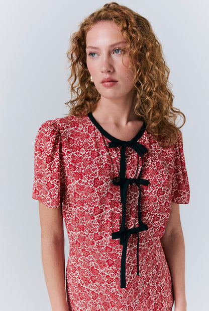 Maree Crepe Printed Tie Front Midi Dress