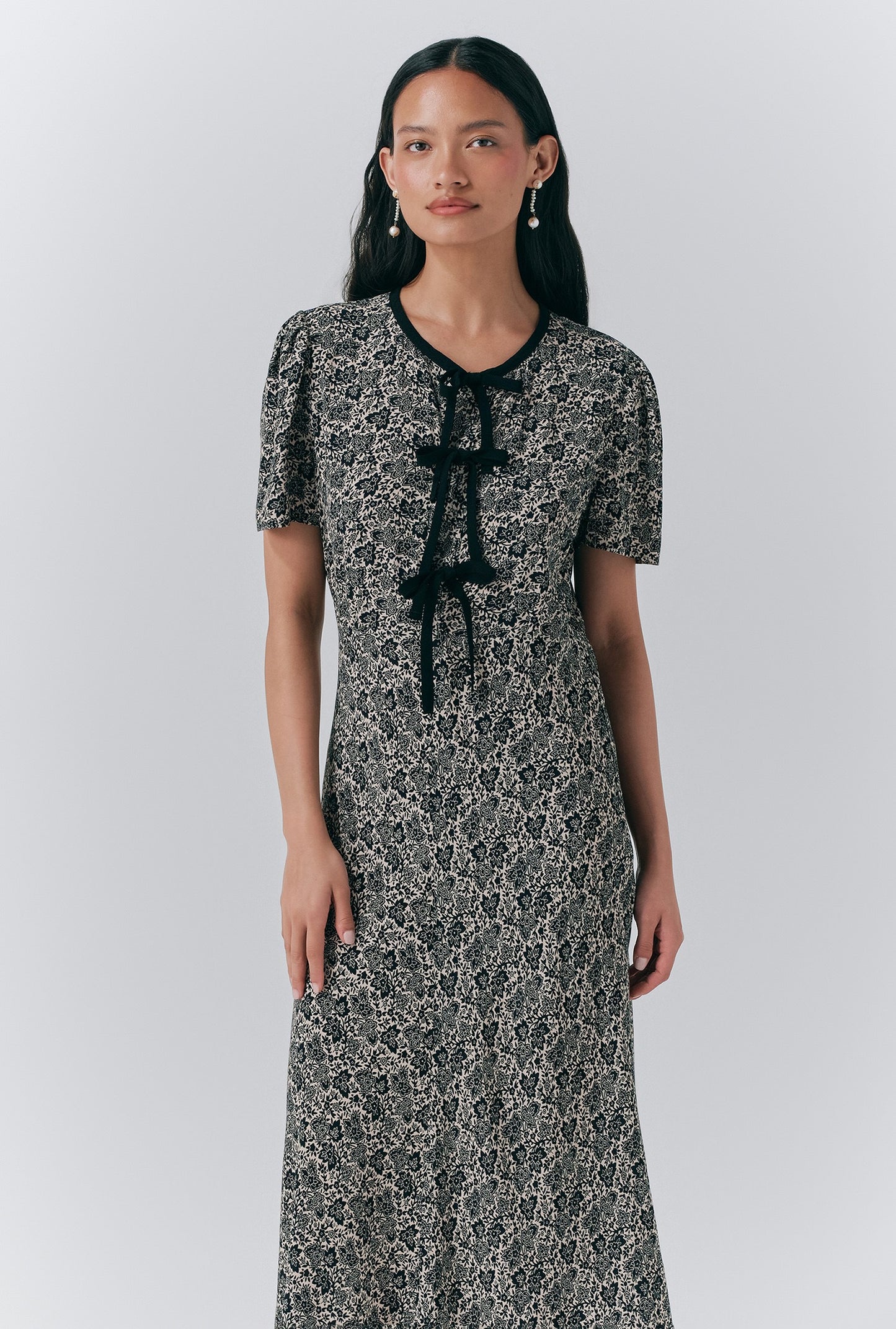 Maree Crepe Printed Tie Front Midi Dress