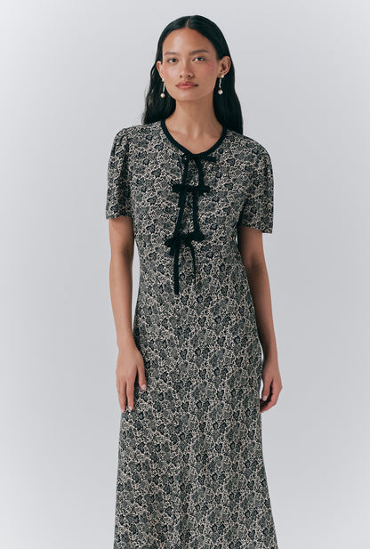 Maree Crepe Printed Tie Front Midi Dress