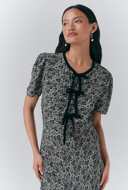 Maree Crepe Printed Tie Front Midi Dress