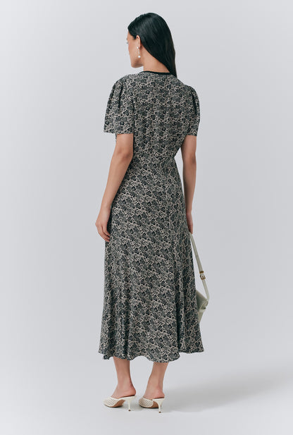 Maree Crepe Printed Tie Front Midi Dress