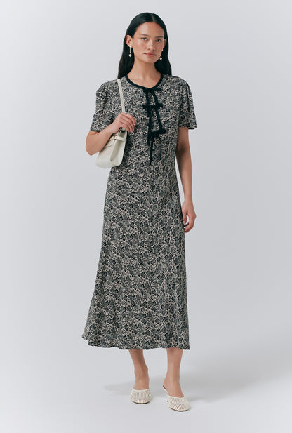 Maree Crepe Printed Tie Front Midi Dress