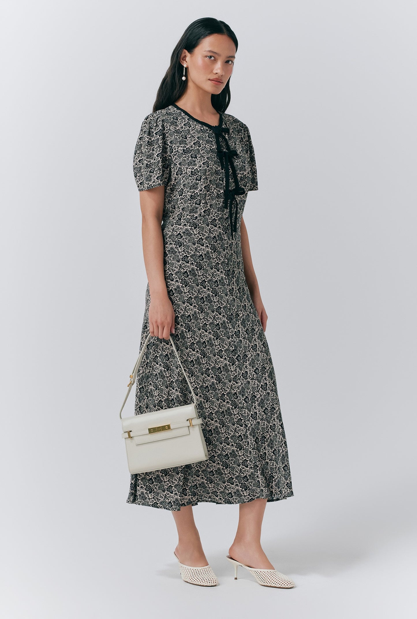Maree Crepe Printed Tie Front Midi Dress